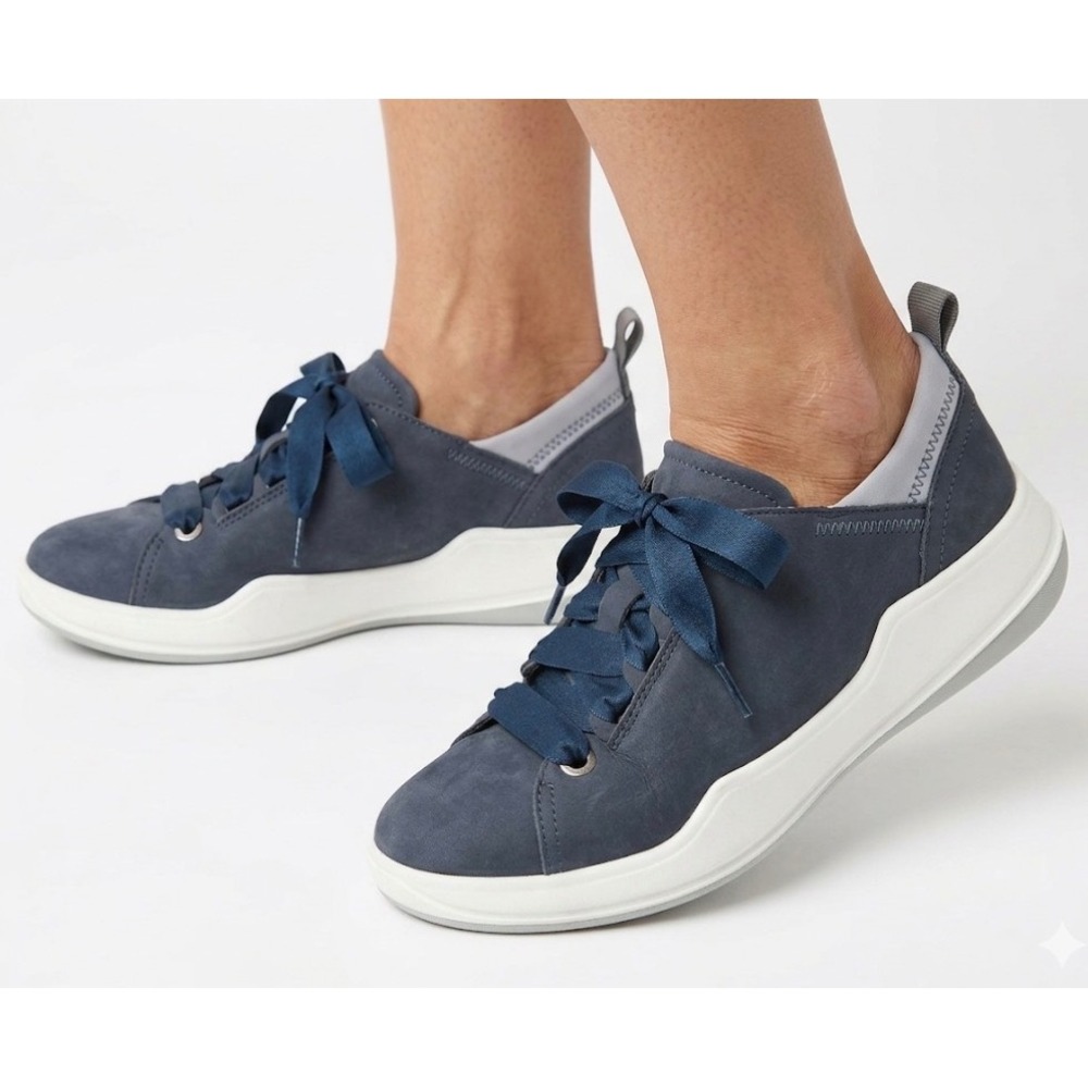 Romika Blue White Nubuck Leather Ribbon Lace Low Top Sneakers Shoes Size 6